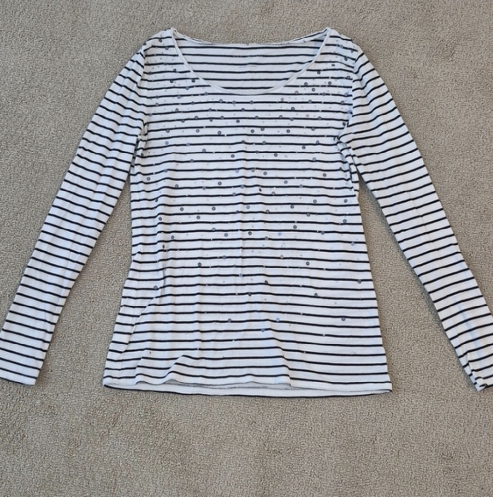Ann Taylor Factory Striped Sequin Long-sleeved Tee